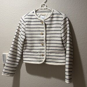Abercrombie & Fitch Cream and Navy Striped Knit Blazer